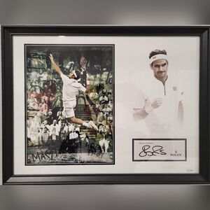 Roger Federer Autograph Rolex Tennis Art with Black Frame RARE 2/20